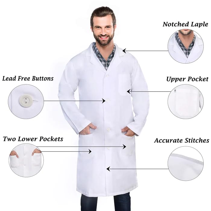 DR Instruments DR Uniforms - Unisex Lab Coat (60% Cotton / 40% Polyester) Sanforized to Prevent Shrinking - (White) - S - Image 2